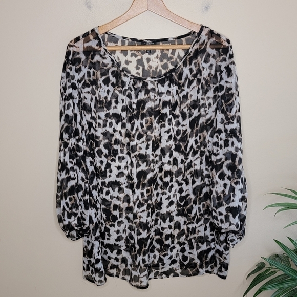 Talbots Woman | Leopard Animal Print Sheer Blouse - Picture 1 of 5